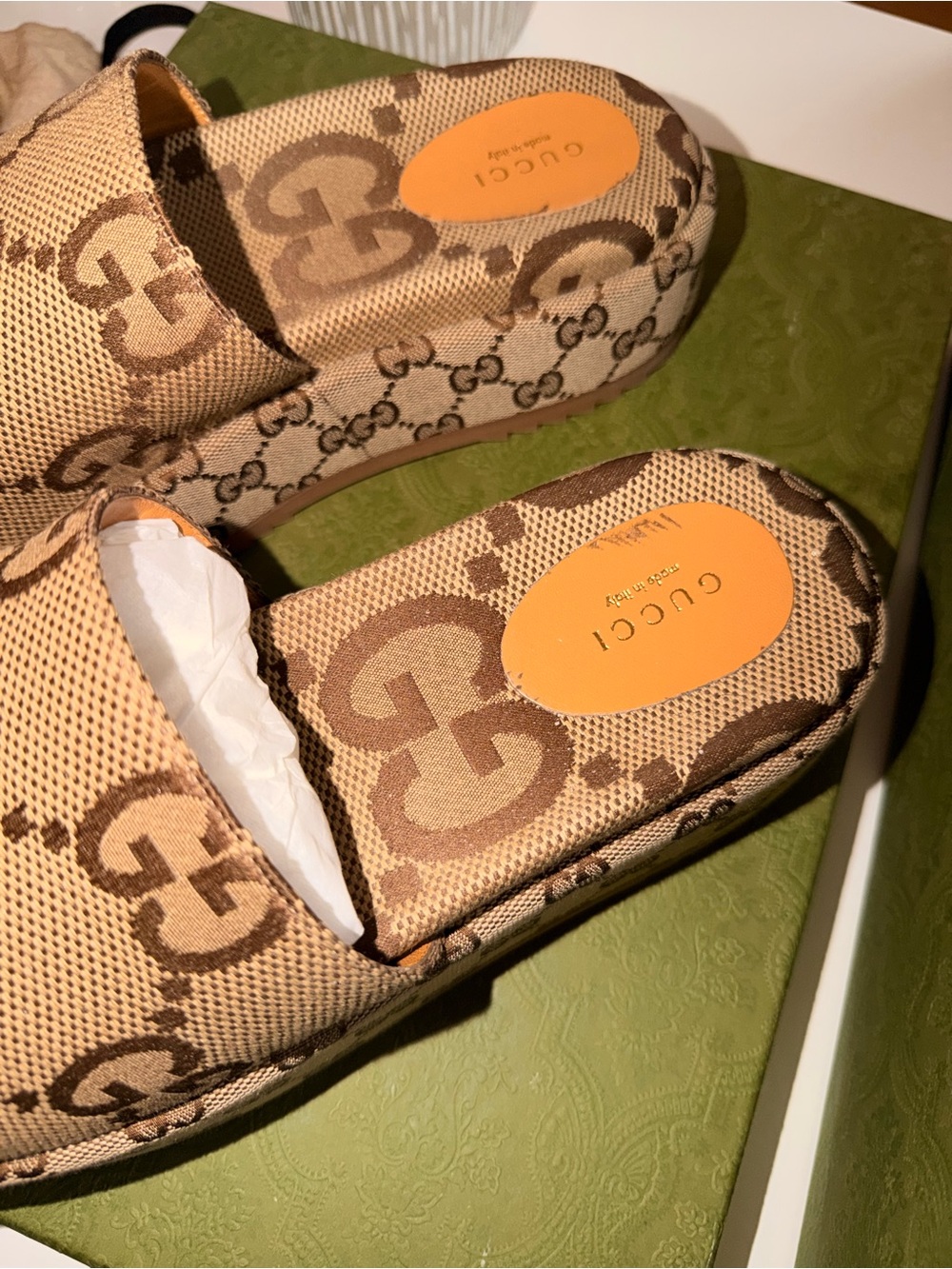Gucci Beige Brown GG Canvas Slide Sandals - Picture 5 of 12